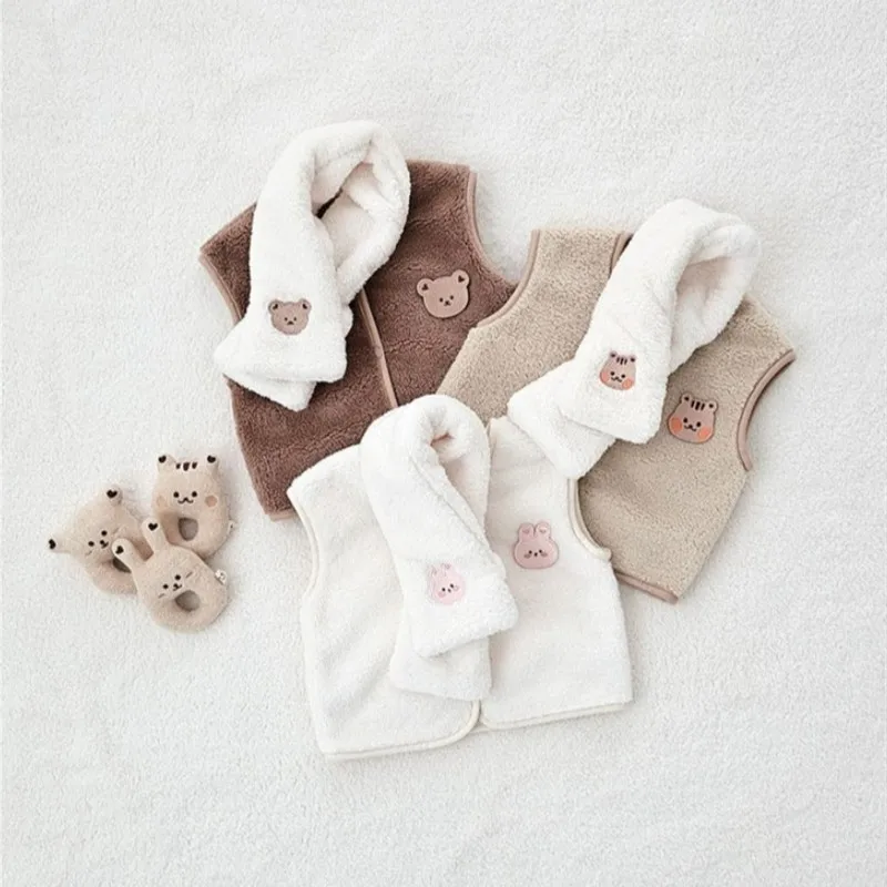 Cute Plush Baby Scarf Children's Scarves Boys Girls Windproof Warm Clothes Bear Embroidery Infant Babies Accessories