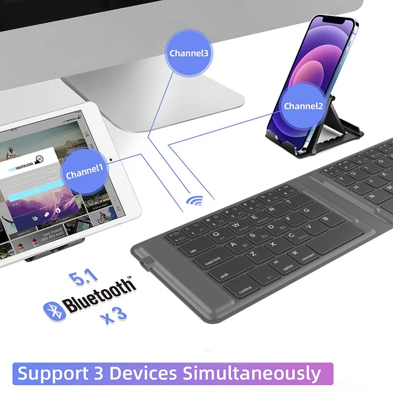 Missgoal Teclado sem Fio Bluetooth Multi-dispositivo Dobrável Teclado Portátil Recarregável para Ios Android Windows - Imagem 2