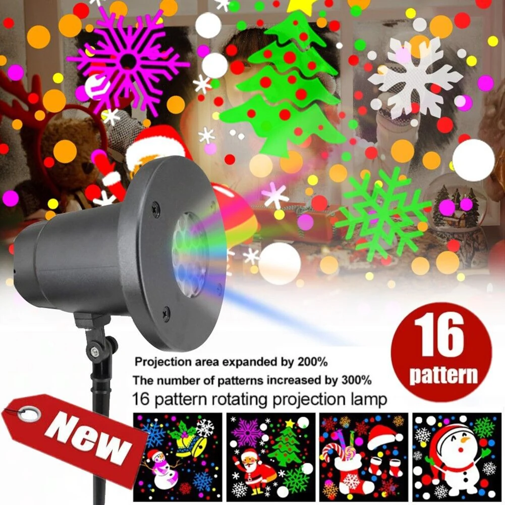 Lovely Christmas Projector Light With 16 Pattern Xmas Snow Landscapes Decorative Lamp For Courtyard Home