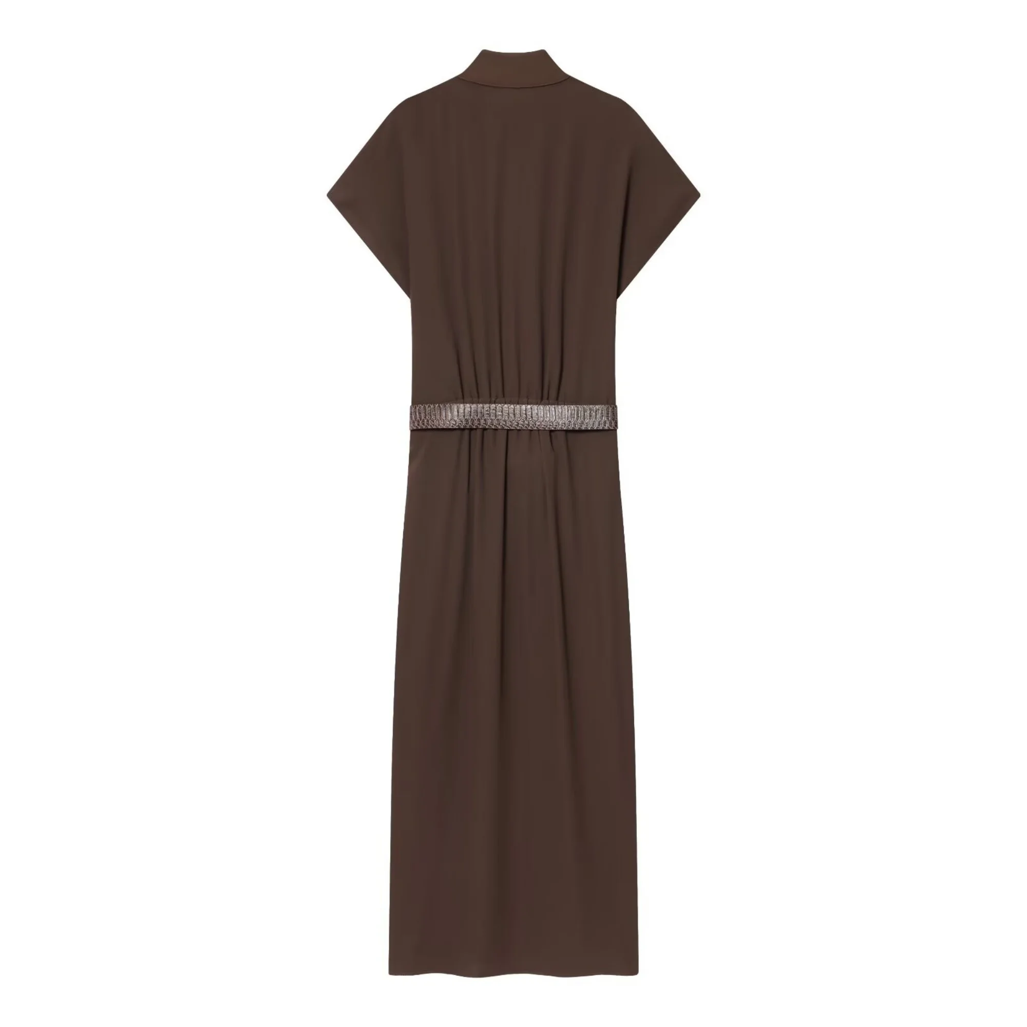 Women's Elegant Sleeveless Long Dress Female Half High Collar With Belt Pleated Button A- Line Dress Lady High Street Party Dres