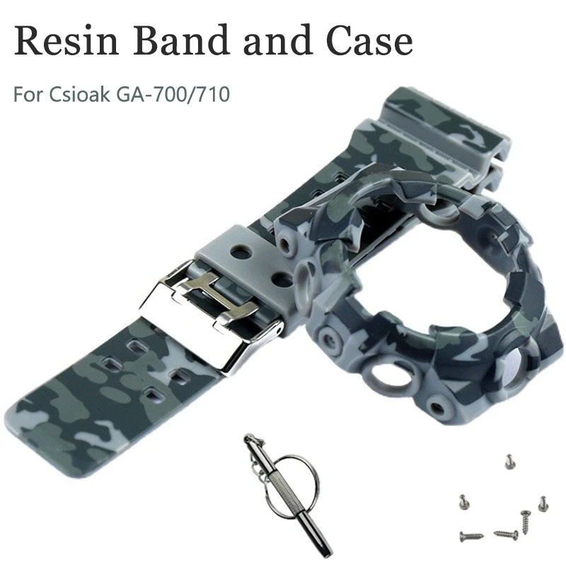 

Resin Band for Gasioak GA700 Transparent Strap and Case Bezel for G-shockak GA710 Watchband Replacement with Tool