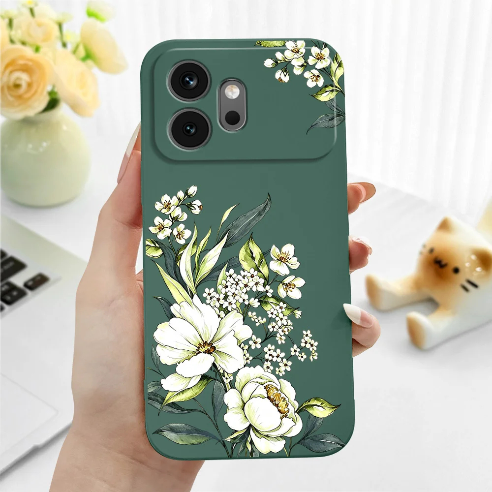 Elegant White Peony Silicone Soft Phone Case