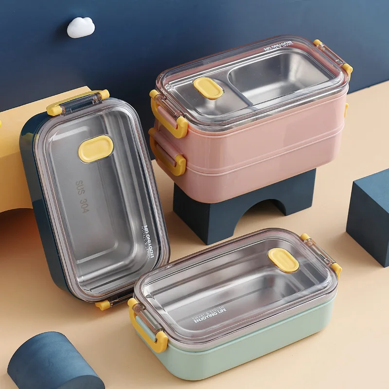 304 Stainless Steel Double Insulated Lunch Box Tupperware 1600ml Office Worker Student Compartmentable Food Warmer Bento |