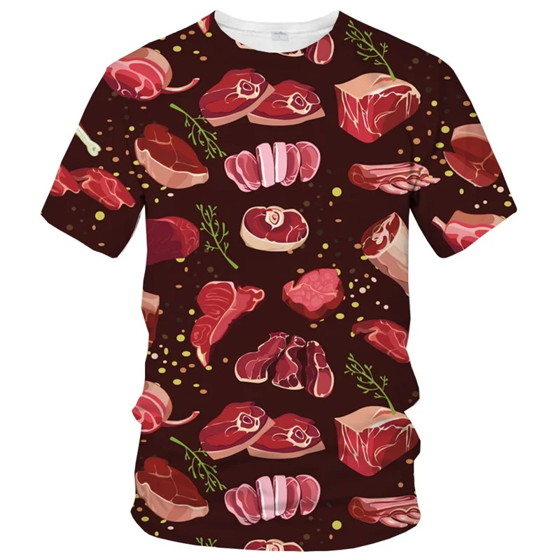 

3D Print Beef Meat T-shirt For Men Pork Chicken Graphics Tshirt Summer Personality Short-sleeved Casual Round Neck Tops T Shirt