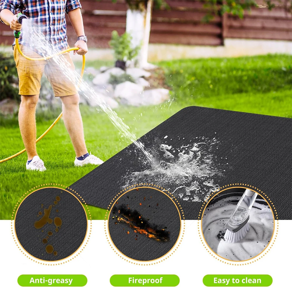 Thickened Under Grill Mat for Outdoor Fireproof Mat for Lawn Smokers Gas Deck Patio Fireplace Oil-Proof Non-Slip BBQ Protector