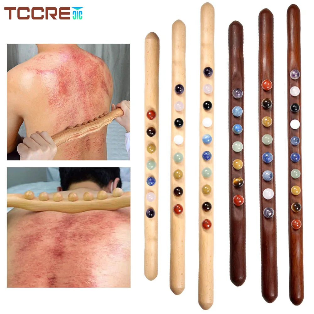 Wooden Gua Sha Massage Stick Jade Stone Beads Trigger Point Massager Neck Shouder Waist Back Muscle Scraping Massage Relaxation wooden gua sha massage stick jade stone beads trigger point massager neck shouder waist back muscle scraping massage relaxation