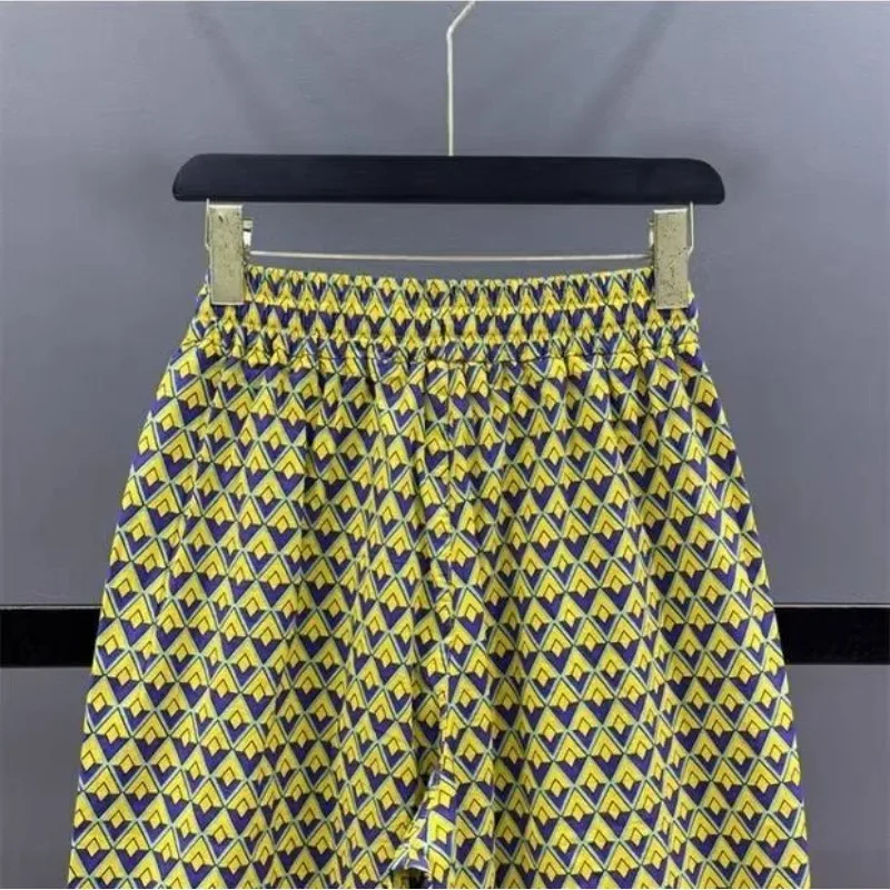 Minimalist Commuter Fashion Women's 2024 Summer Patchwork High Waited Drawstring Printing Geometric Loose Casual Wide Leg Pants