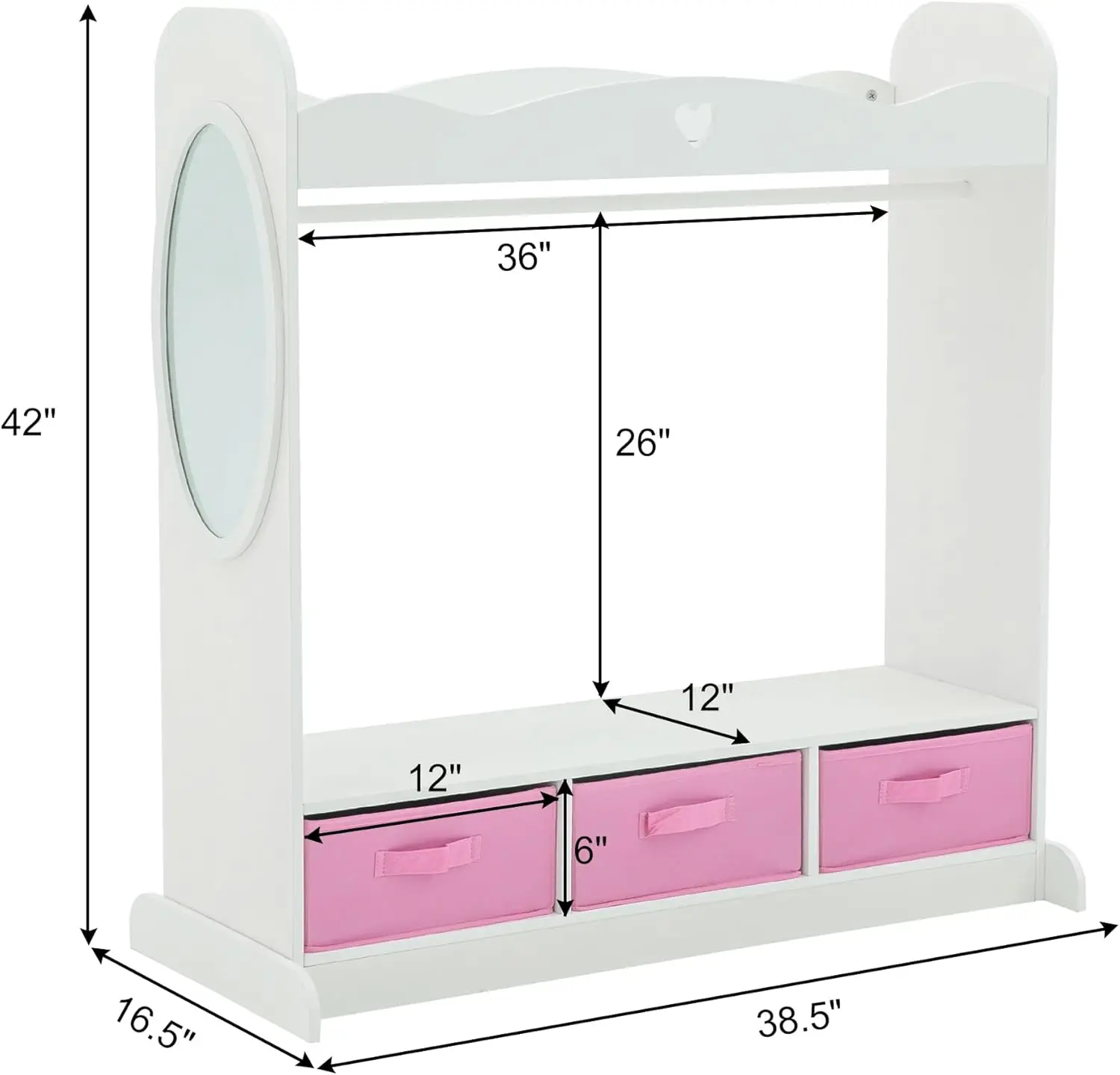 Kids Dress-Up Closet w/Mirror,Open Hanging Wardrobe w/Clothes Rack,Toddlers Pretend Play Costume Storage Dress