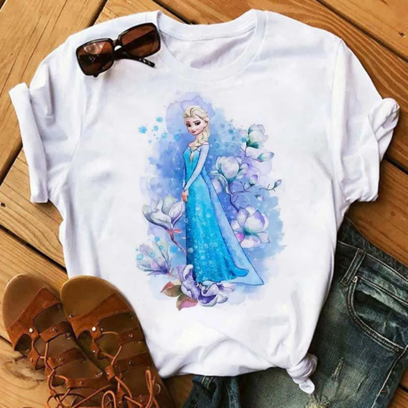 

Disney Cartoon Frozen Anna Princess Tshirt Streetwear Summer T Shirt Women Harajuku T-shirts Ladies Tops Hip Hop Loose Tees Gift