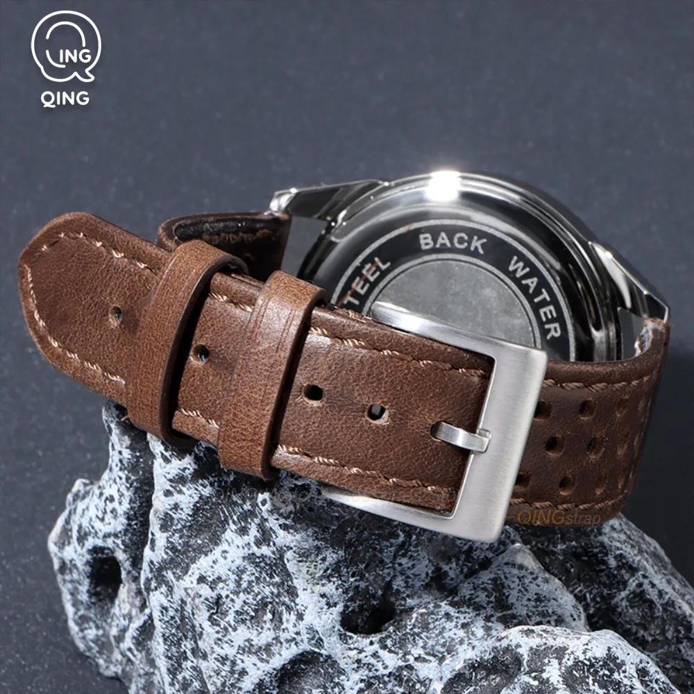 Vintage Genuine Leather Watch Bands - Cowhide Straps, Breathable Bracelet, 18mm, 20mm, 22mm Sizes
