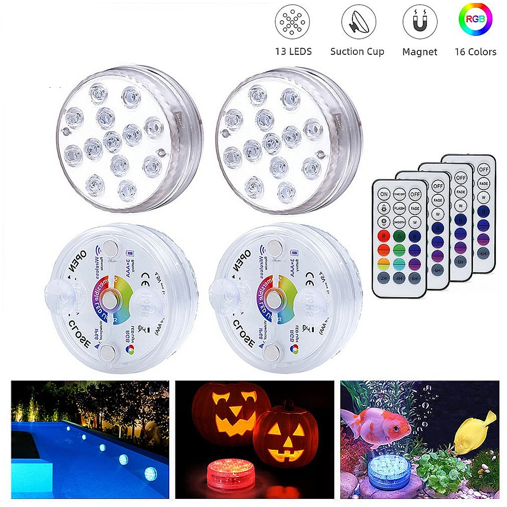 Diving Light Diving Light Underwater Upgrade 13 Led RGB With Magnet and Suction Cup Remote Control Swimming Pool Night