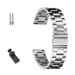 Elegant Stainless Steel Universal Watch Band with Tool - Three - Bead Design - 20mm (Silver)