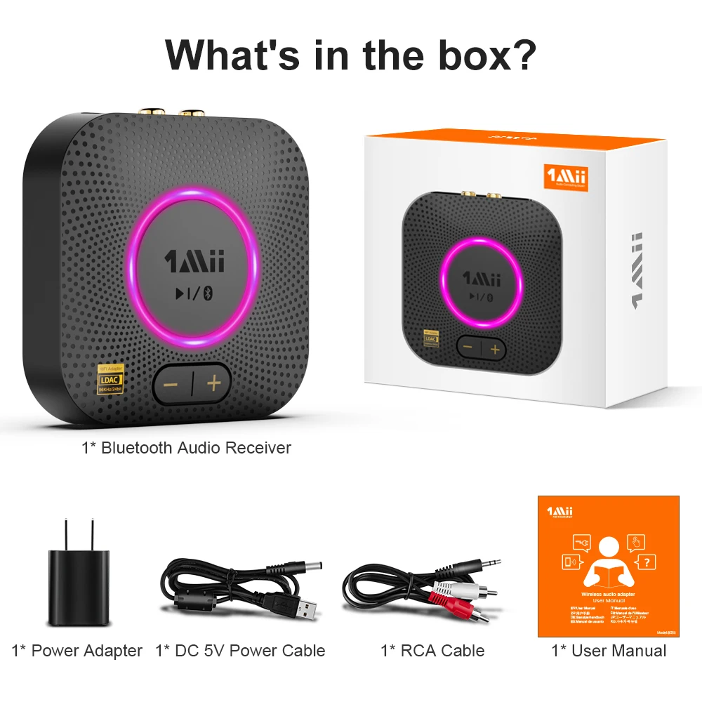 1Mii B06S+ Bluetooth 5.2 Receiver,HiFi Audio Adapter W/LDAC Aptx HD&LL,Long Range Hi-Res Audio with Volume Control bluetooth adapter bluetooth audio receiver bluetooth transceiver adapter audio adapter bluetooth aux adaptor