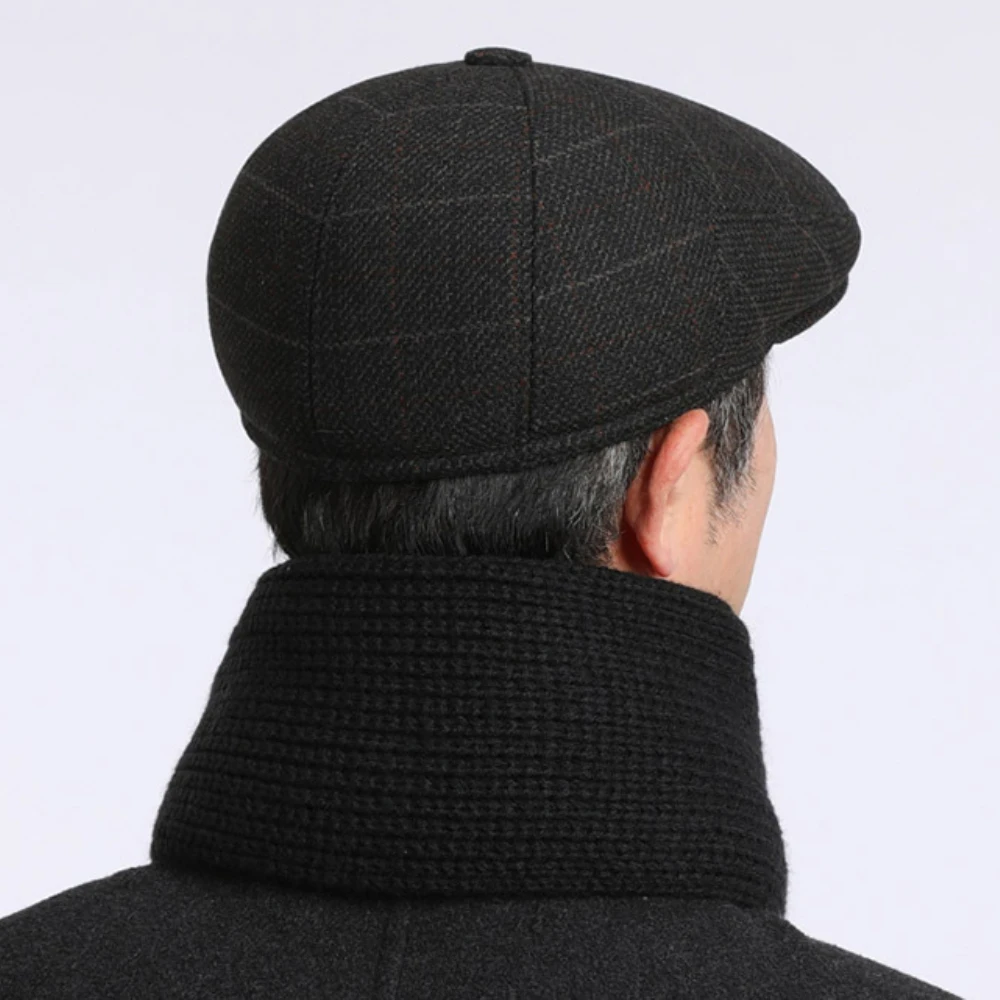 HT4980 Herren Berets Vintage Plaid Baskenmütze Hut Dicke Warme Herbst Winter Hüte für Männer Papa Großvater Flache Kappe Männliche Earflap Baskenmütze Kappe – Detail 16