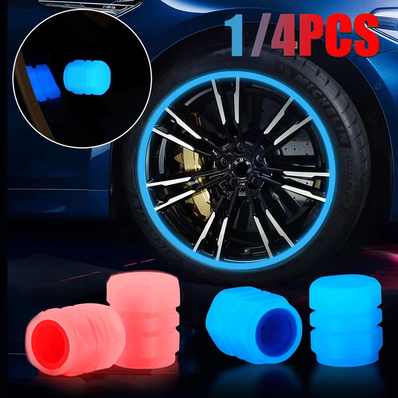 

Tire Blue Red Night Glowing Valve Cap Car Motorcycle Bike Wheel Hub Luminous Caps Decor Dustproof Nozzles Cover Tyre Accessories
