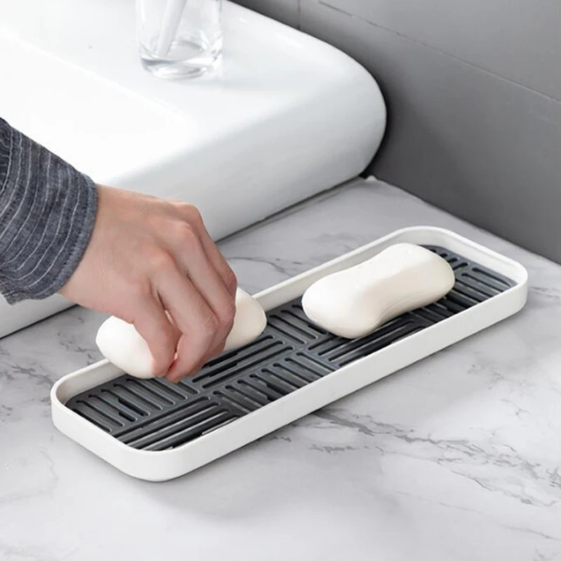 Kitchen Tray Storage Tray Bamboo Organizer Tray Soap Dispenser Tray Sink Soap Storage Rack Sponge Holder Cup Tableware Drain Tray Dish Washing Scrubber Kitchen Storage Trays Home Organizer