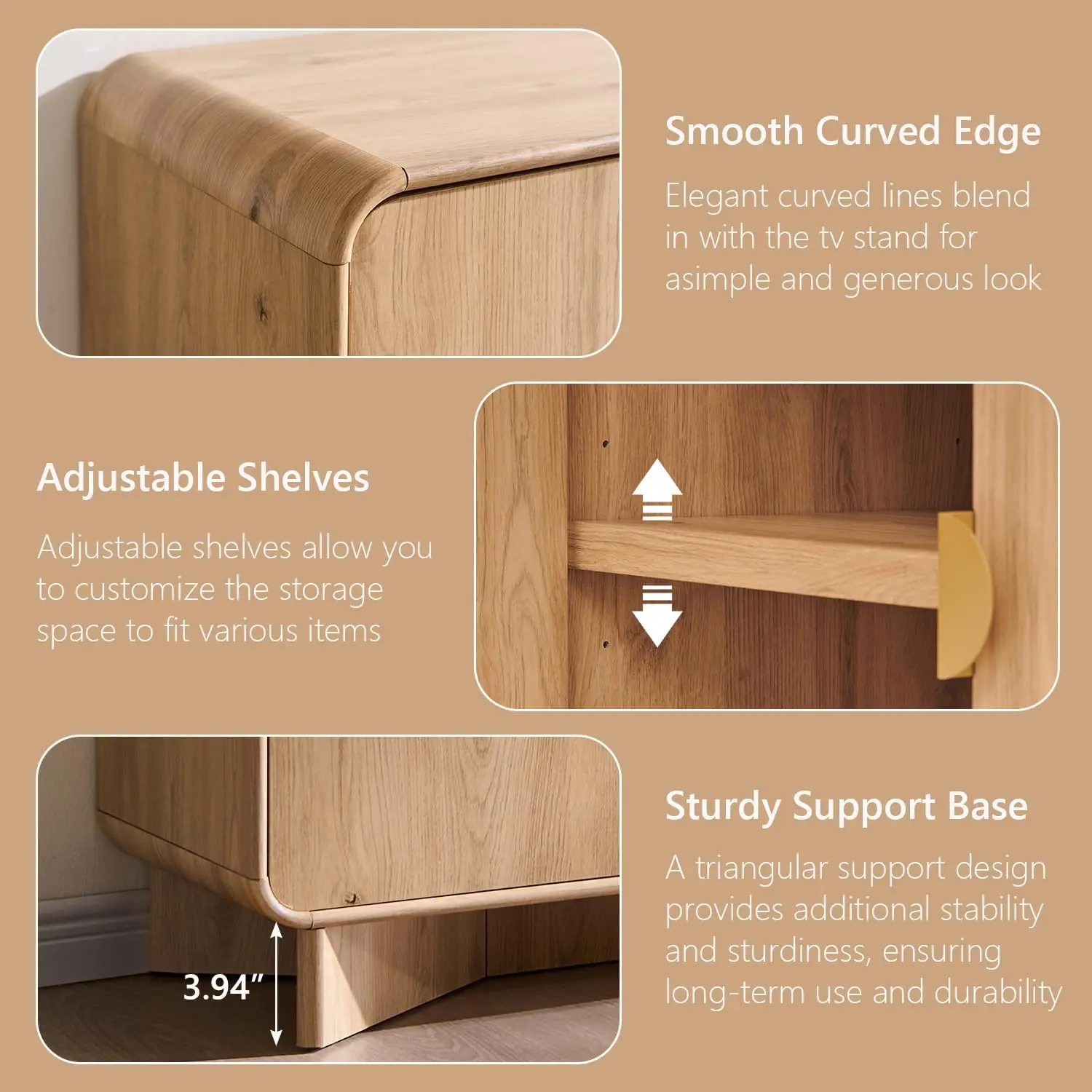 Modern Buffet Cabinet with Storage, 70" Large Sideboard Buffet Storage Cabinet with 4 Doors and Adjustable Shleves, Wooden Curve