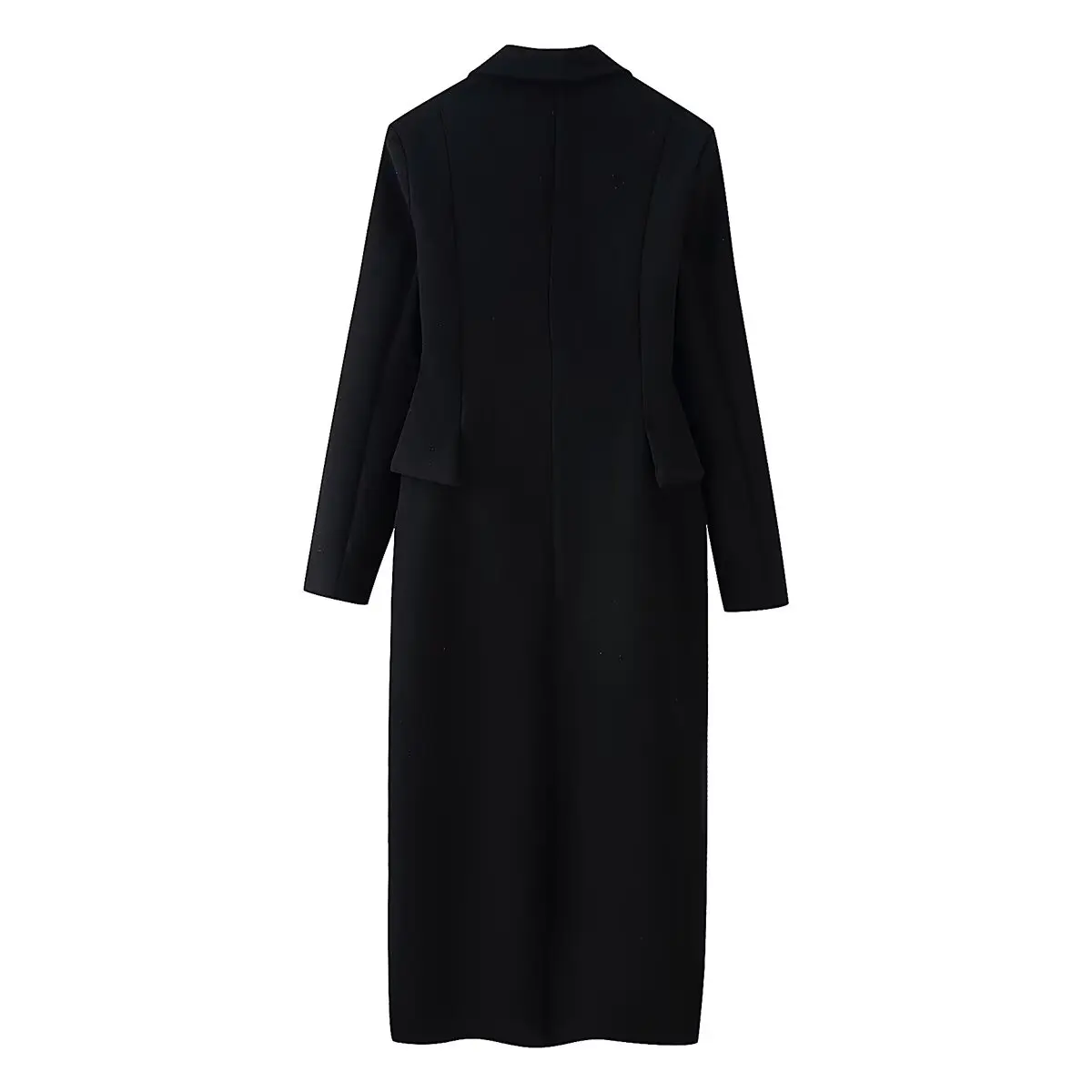 Women Black Button Elegant Long Blazer Woolen Overcoat Female V-Neck Long Sleeve Slim Fit Jacket Autumn Winter Lady Solid Outwea