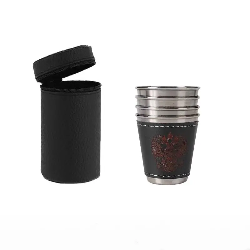 Description Picture 4 of item4Pcs 70ml Stainless Steel Shot Glasses with Leather Case Espresso Shot Cups Barware Drinking Vessel Camping Home Restaurant Mug