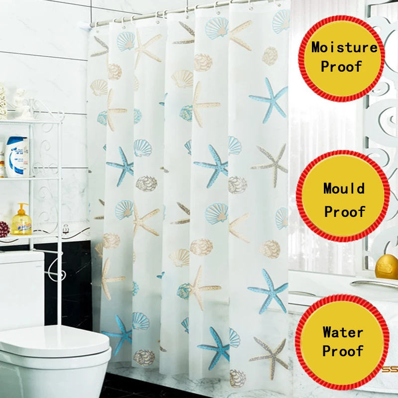 Shower Curtains Starfish Pattern PEVA Shower Curtain Seaside Style Bathroom Bath Curtain With Hooks Waterproof Mildew
