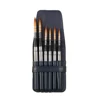 ArtSecret 6 pcs Quill Round Travel Paint Brush Set PU Pouch Watercolor Acrylic Gouache Paint Golden Nylon Hair Brass Cap 871 2