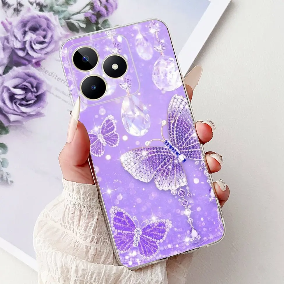 Clear Cute Cat & Butterfly Design Phone Case with Flower Accents - Stylish Protective Back Cover