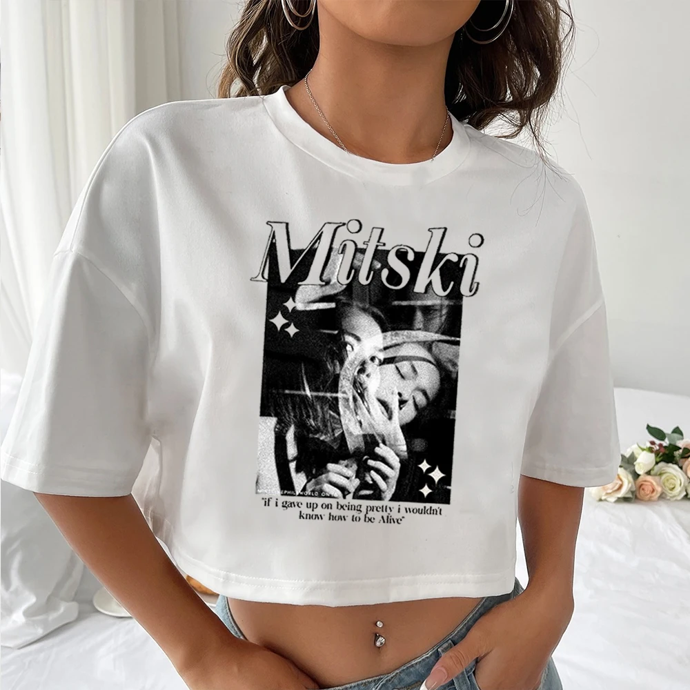 

Кроп-топы Mitski с коротким рукавом, музыкальный подарок для любителей Mitski, Короткие топы с круглым вырезом