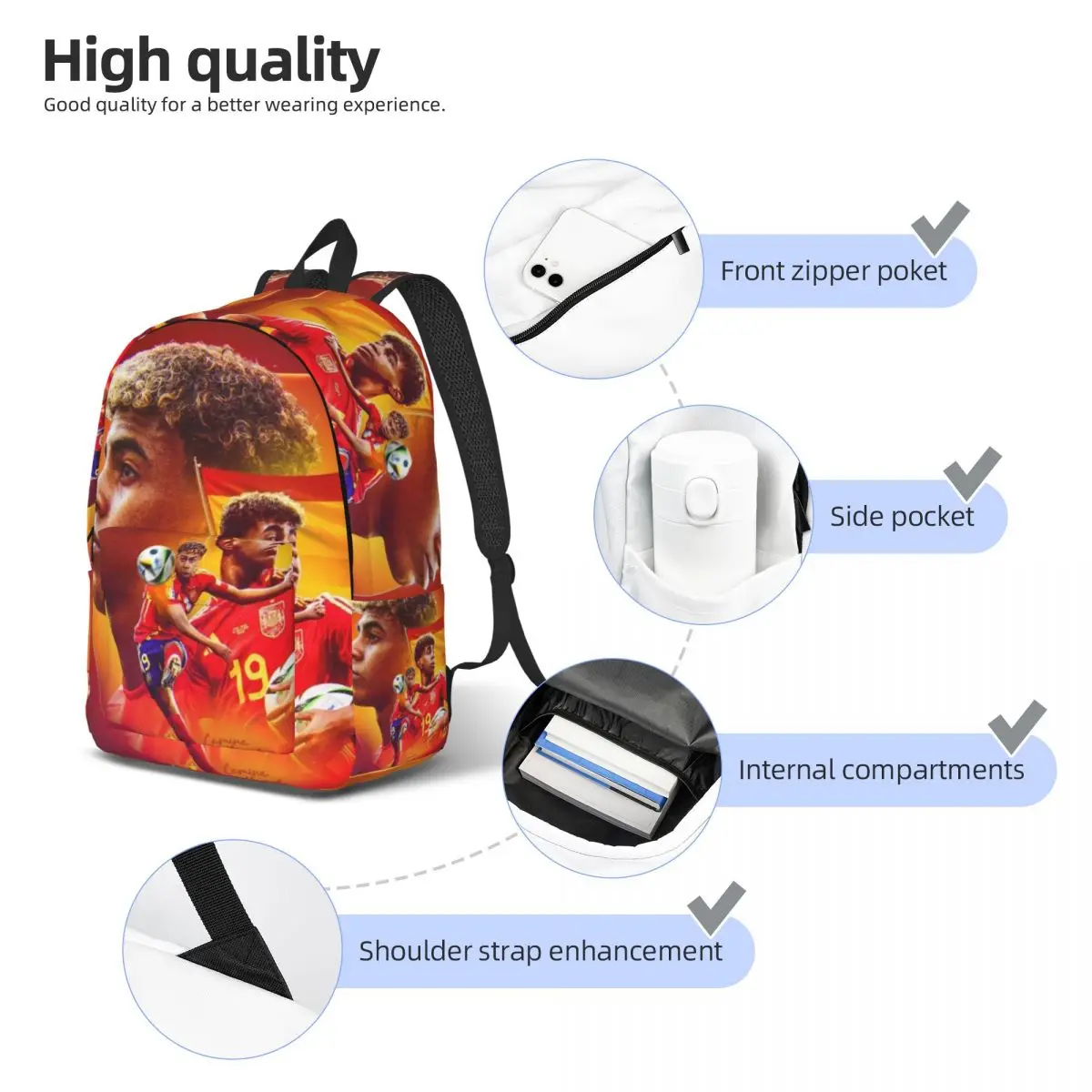 Lamine Y-Yamal Fashionable and avant-garde, fully printed, comfortable student backpack for carrying. 5