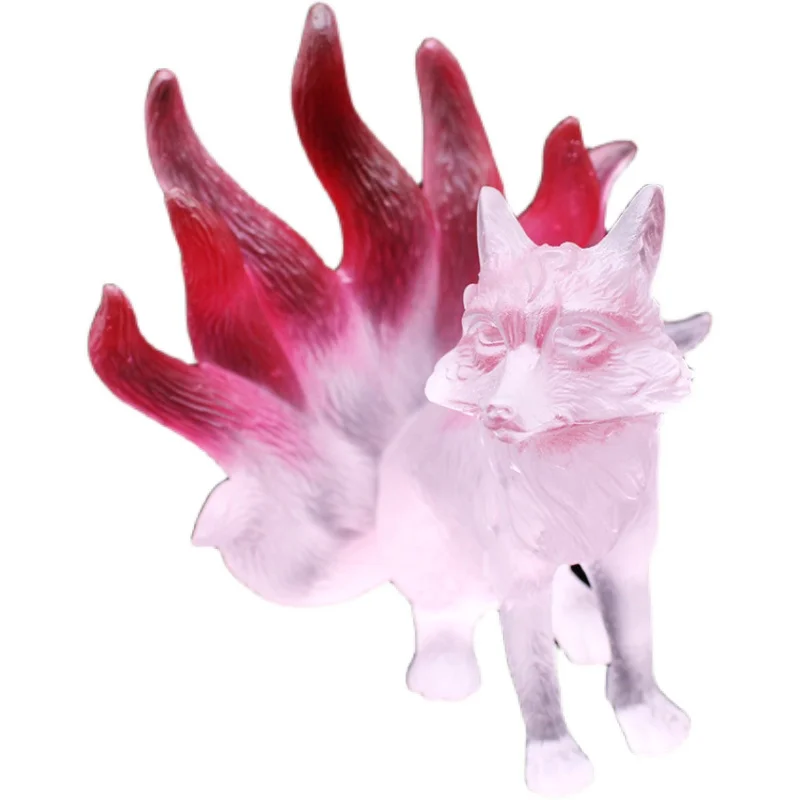 

Glass Craft Desktop Accessories Decoration Animal Nine Tail Fox Large Color Crystal Stone Decoration