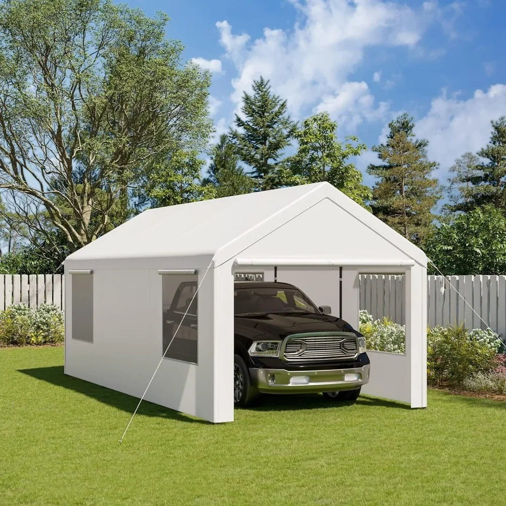 

10'x20' Heavy Duty Carport, Portable Garage with Removable Sidewalls & Doors for Car, Truck, Boat, Car Canopy, white