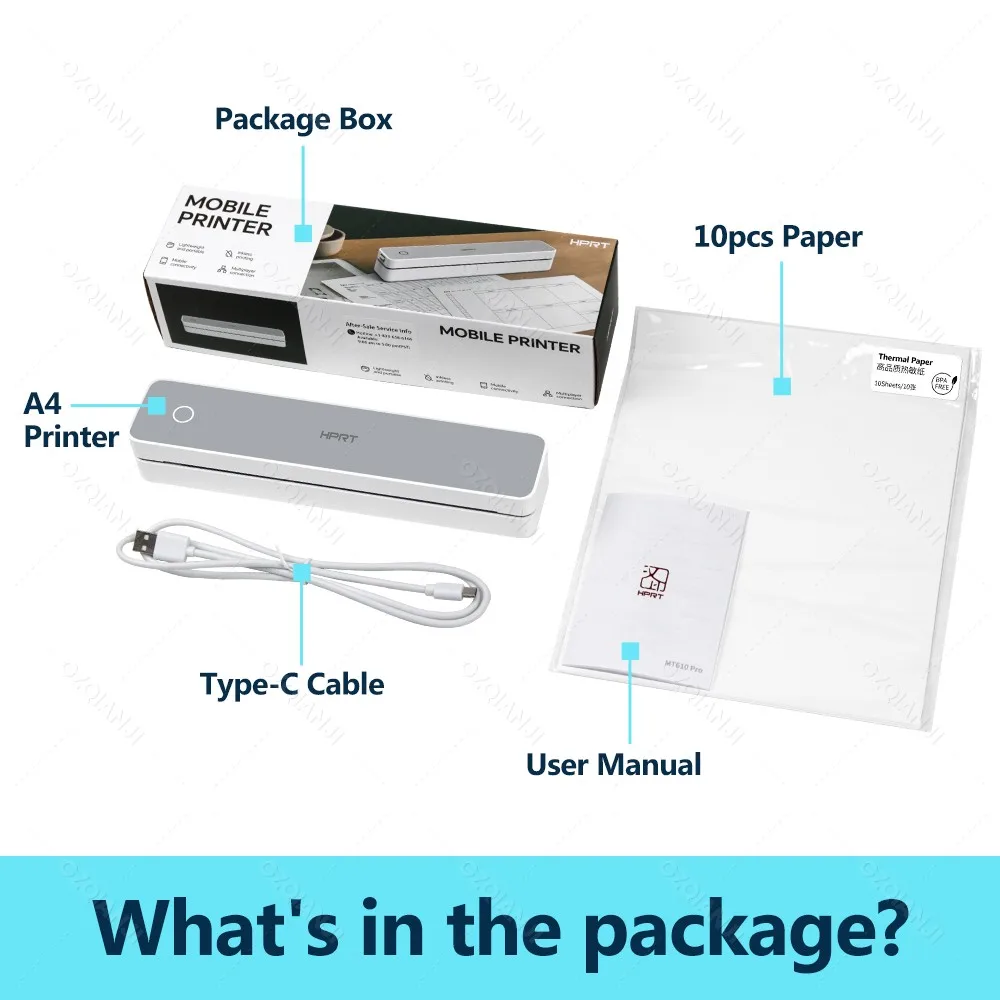 300DPI A4 Thermal Printer 200DPI Bluetooth Pocket Photo Document Printer Memo Note Tattoo Printing Wireless Inkless Printer