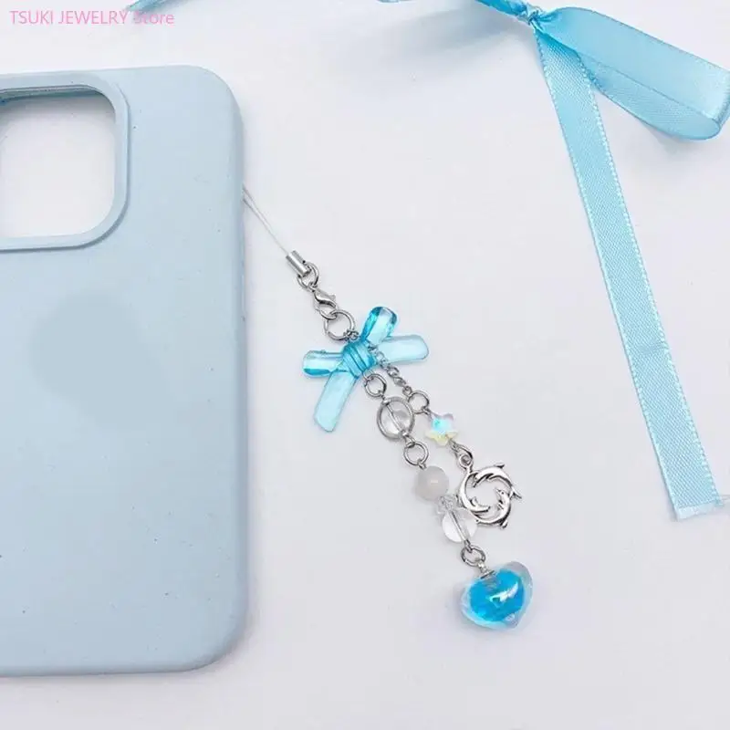 62Ke süßer Herzscharklappenperlen -Perlen -Charm Straps Auto Schlüsselhänge Anhänger Modetasche Dekoration Lanyard Geldbeutel – Detail 1
