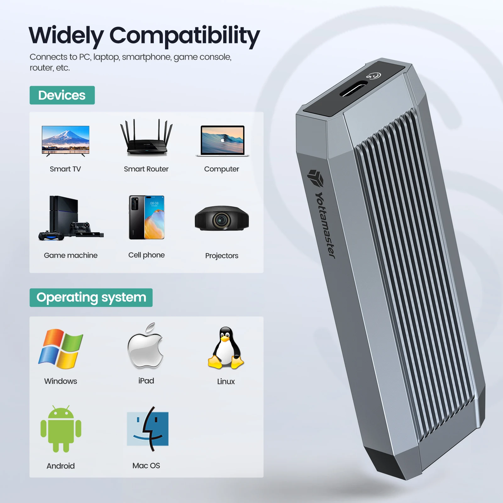 Yottamaster M2 NVME SSD 케이스 NVMe PCIE 3.0 PCIE 4.0 SSD 인클로저, USB 3.1 GEN2 C타입 10Gbp 외부 스토리지 박스, 4TB SSD 케이스
