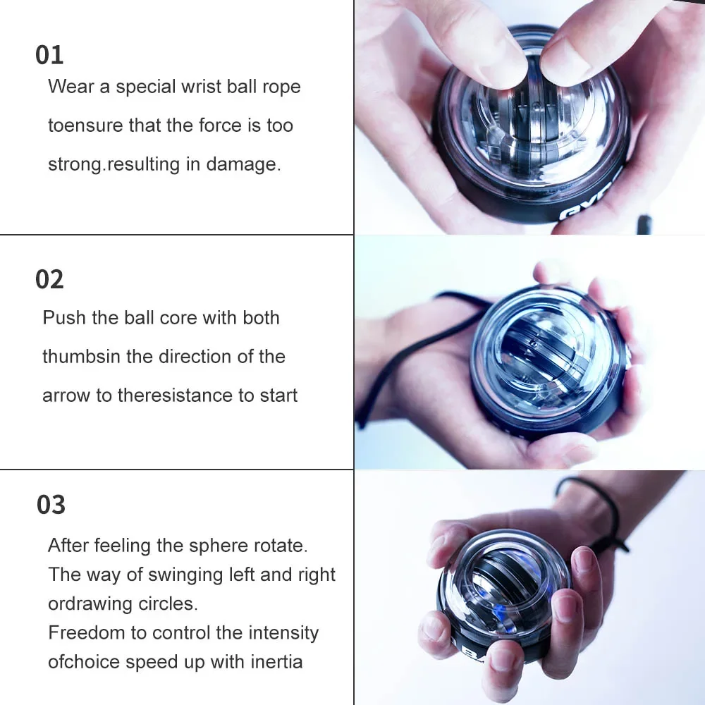 LED Gyroscopic Powerball Auto Start Range Gyro Power Wrist Ball With Counter Arm Hand Muscle Force Trainer Fitness Equipment