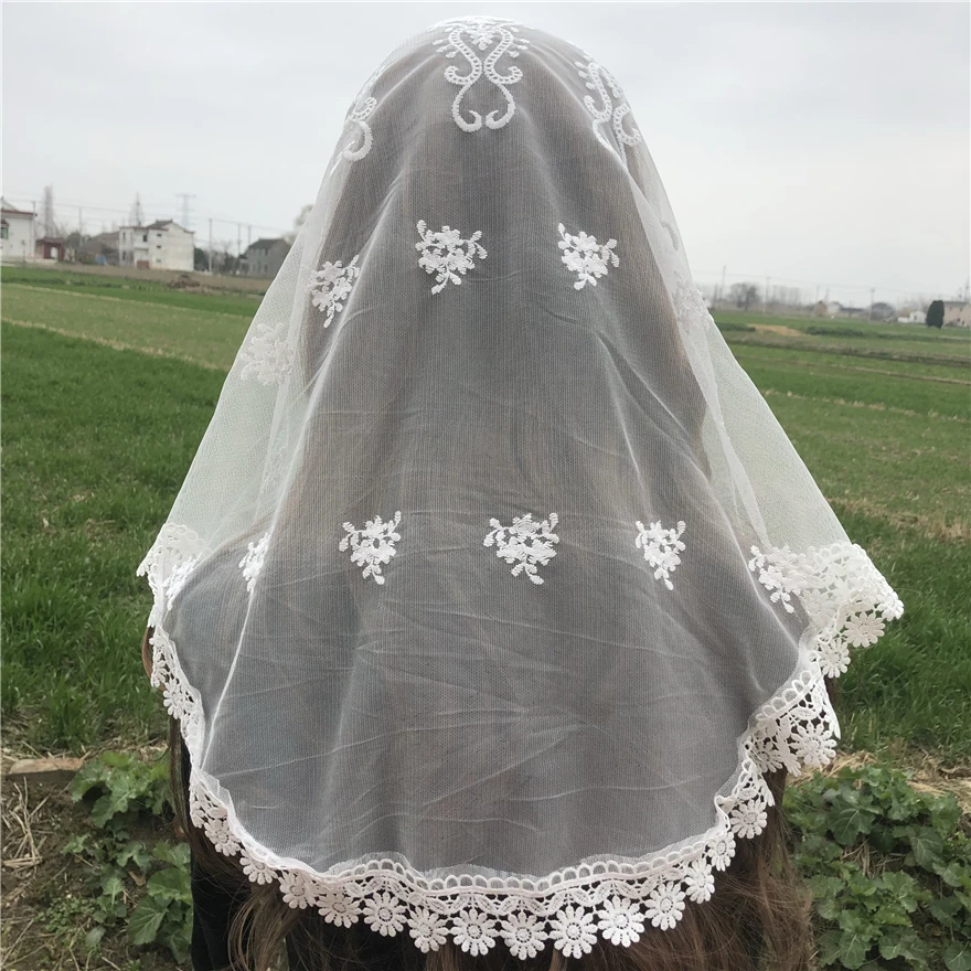 Women's Lace Catholic Bridal Veil Mantilla for Church Head Covering 3D Flower bridal accessories Mass Voile اكسسوارات الزفاف