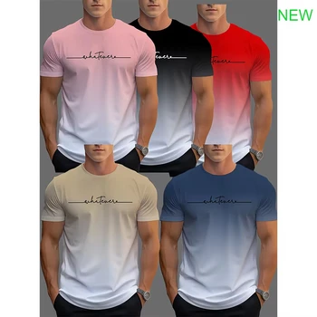 T-shirt sportive da uomo, T-shirt fitness a maniche corte ad asciugatura rapida stampata in 3D con gradiente fresco, T-shirt sportiva casual per tutti i giorni