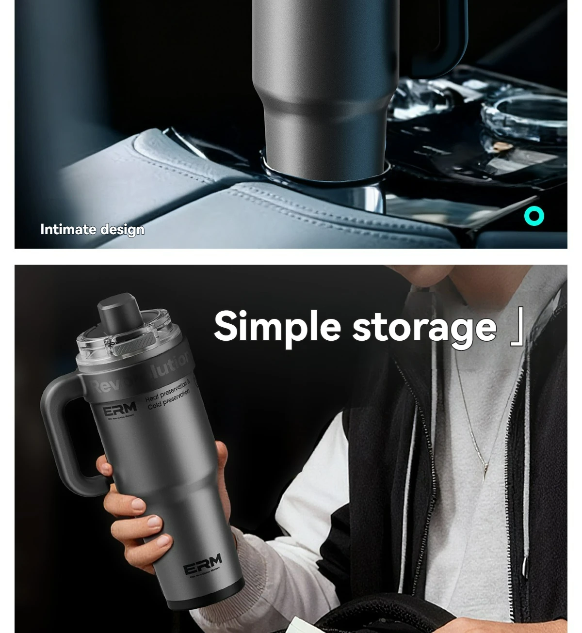 1200ML Extra Large Tumbler Ceramic Drinkware Stainless Steel Water Bottle Insulated Vacuum Flask Straw & Handle Leakproof Mug