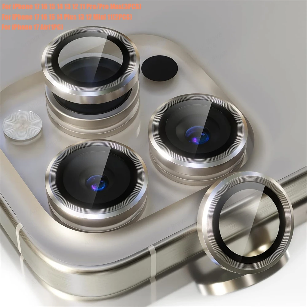 Premium Tempered Glass Camera Lens Protector with Metal Ring