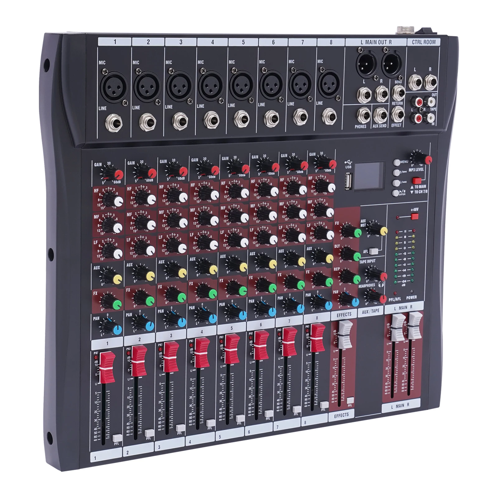 8 Channel Professional Mixer Sound Board Console Desk System Interface Digital USB Computer MP3 Input Phantom Power Stereo