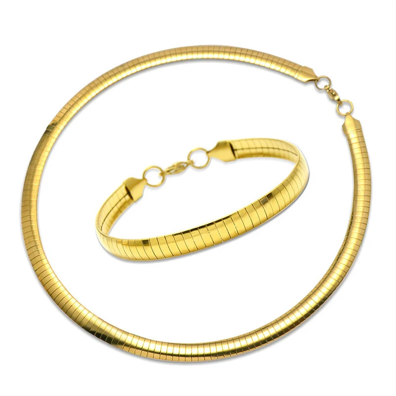 4-8mm Stainless Steel Choker Collar Women Jewelry Torques Snake Chain Necklace Bracelet Set Gifts USENSET velvet choker necklaces snake necklace metal choker necklace women jewelry