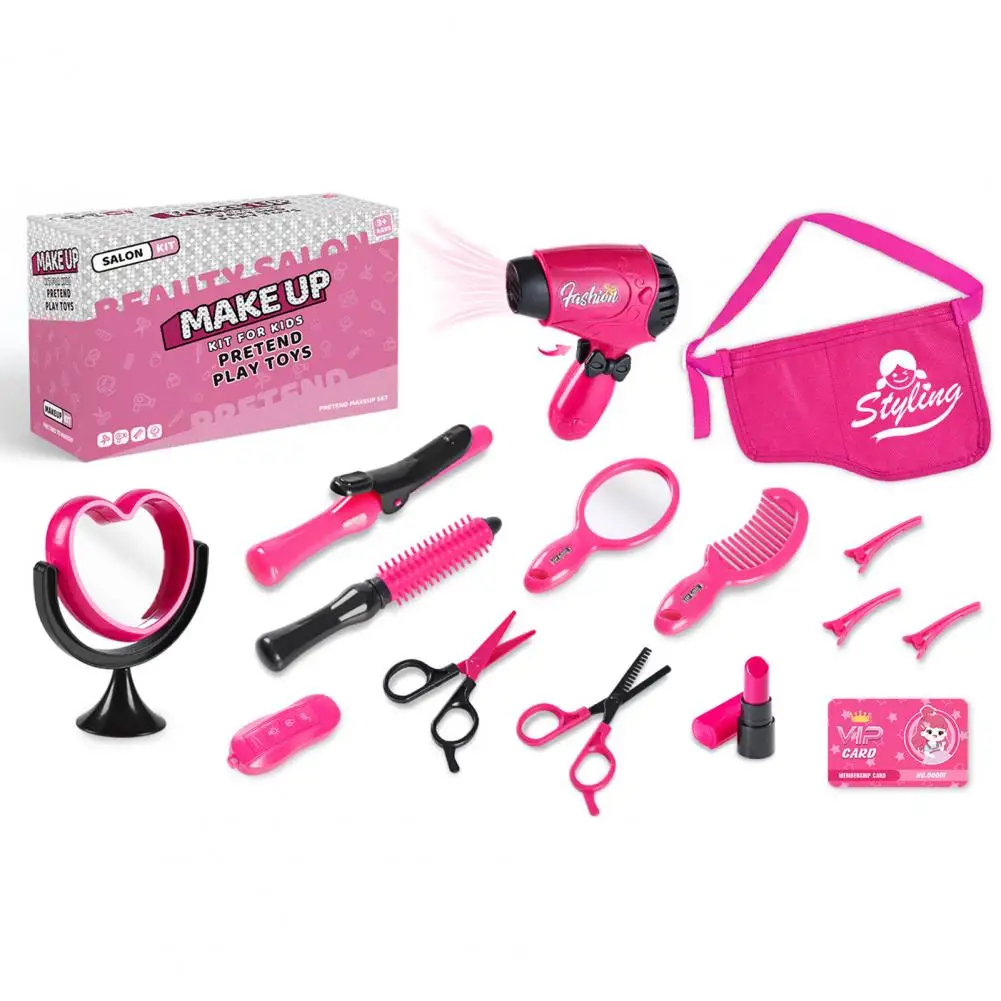 Simulate Real-life Scenarios Toy Set Girls Jewelry Handbag Barber Toy Hair Tool Set for Little Girls 15-piece for Pretend