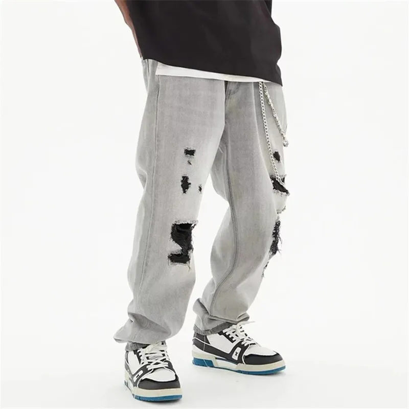 

Джинсы мужские рваные мешковатые, Брендовые брюки в стиле хип-хоп, уличная одежда, Y2k