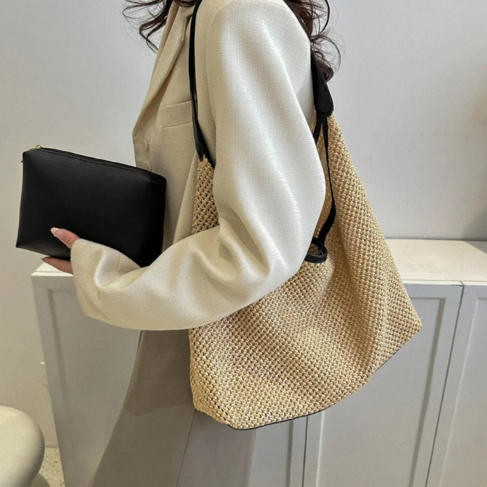 Casual Beach Summer Popular Woven Mother-in-law Bag 2026 Fashionable One-shoulder Seaside Travel Beach Straw Bag Women Handbags