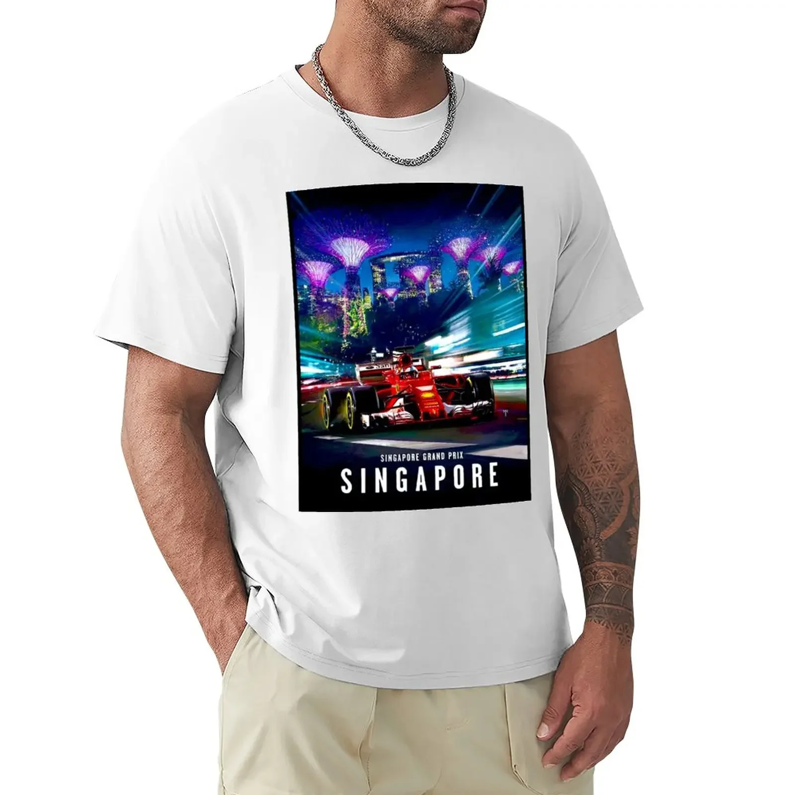 SINGAPORE : Grand Prix Auto Racing Advertising Print T-Shirt funnys cute tops men t shirt