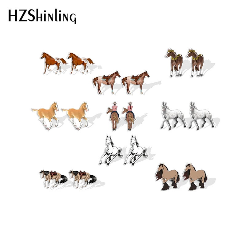 

2022 New Western Horse Stud Earring Animal Acrylic Resin Earrings Epoxy Handmade Jewelry Gifts Friends