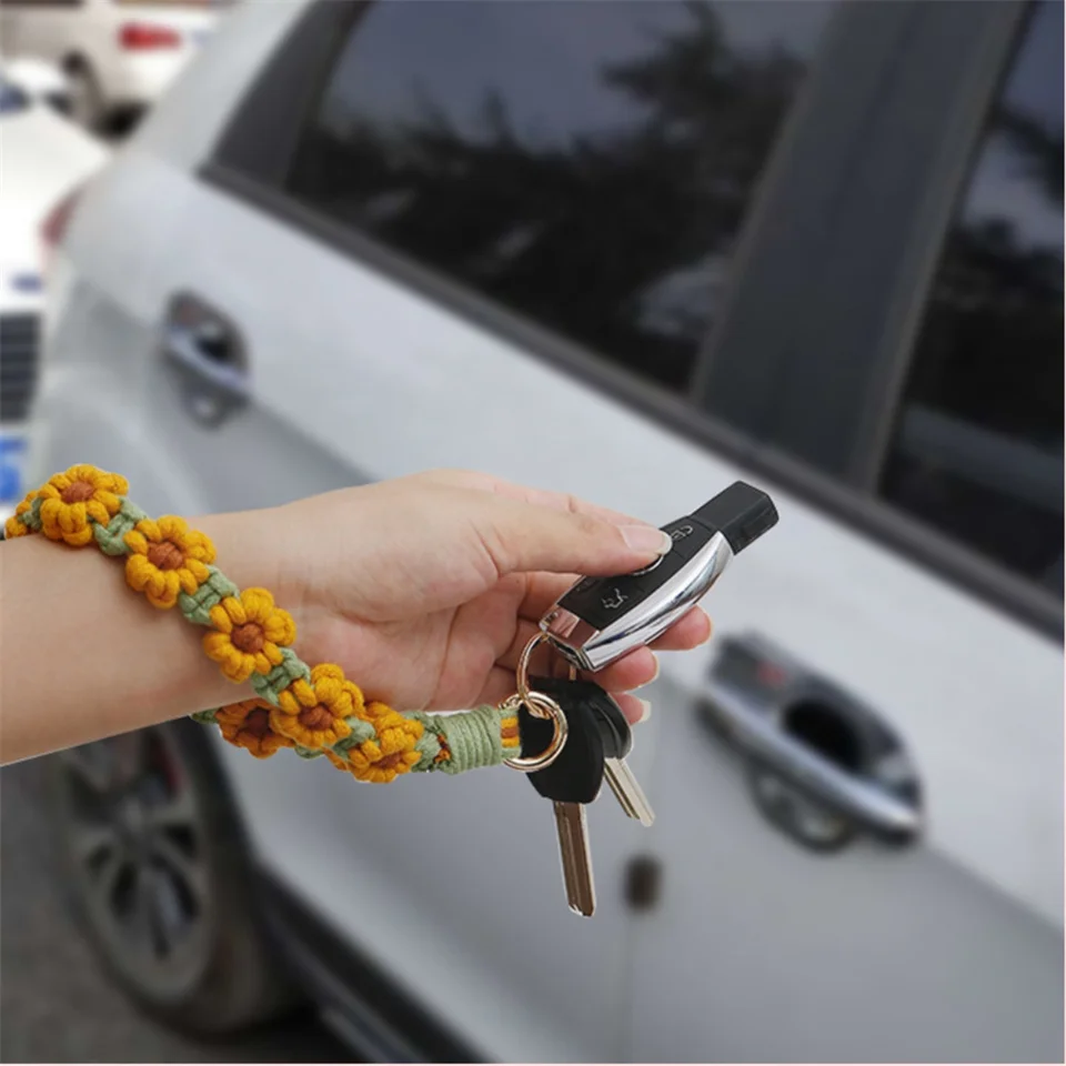 Portachiavi Boho Fatto A Mano Con Fiore E Cordino Per Telefono: Regalo Originale Per Ragazze, Ideale Per Borse - 3