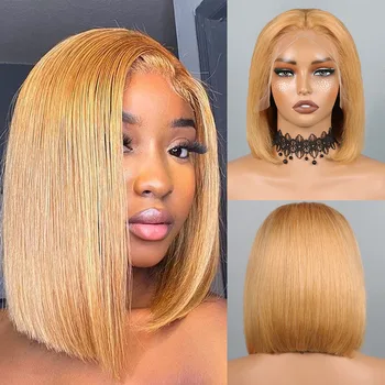27# Blonde Short Bob Wig Human Hair 210% Straight 13x4 Lace Front Wig Human Hair Bob Wigs for Black Women Burgundy Brown Black 1