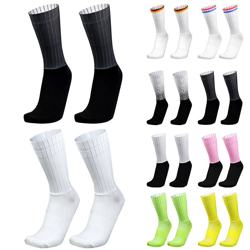 Socks Anti Slip Whiteline Silicone Summer Cycling Aero Socks Men Bicycle Sport Running Bike Socks Calcetines Ciclismo