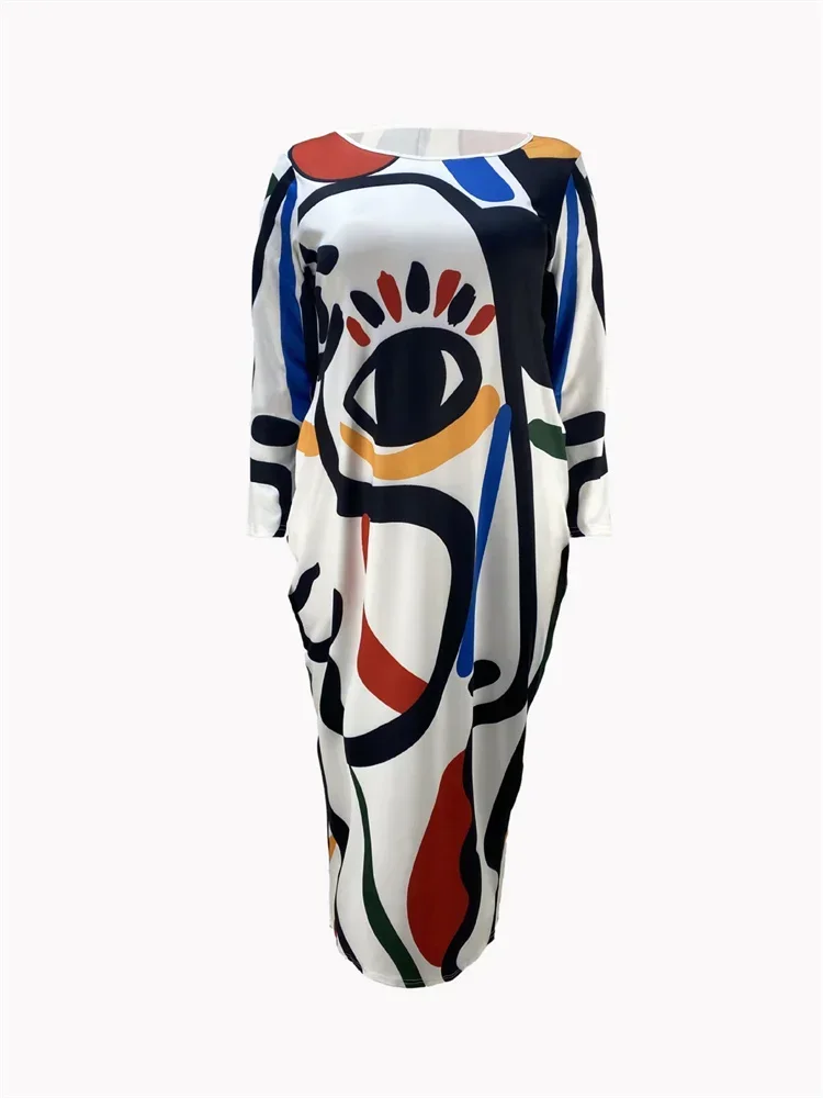 Wmstar Plus Size  Dresses for Women Elegant Printed Long  Sleeve Breasted Plaid Loose Dress Fall Clothes Wholesale Dropshipping