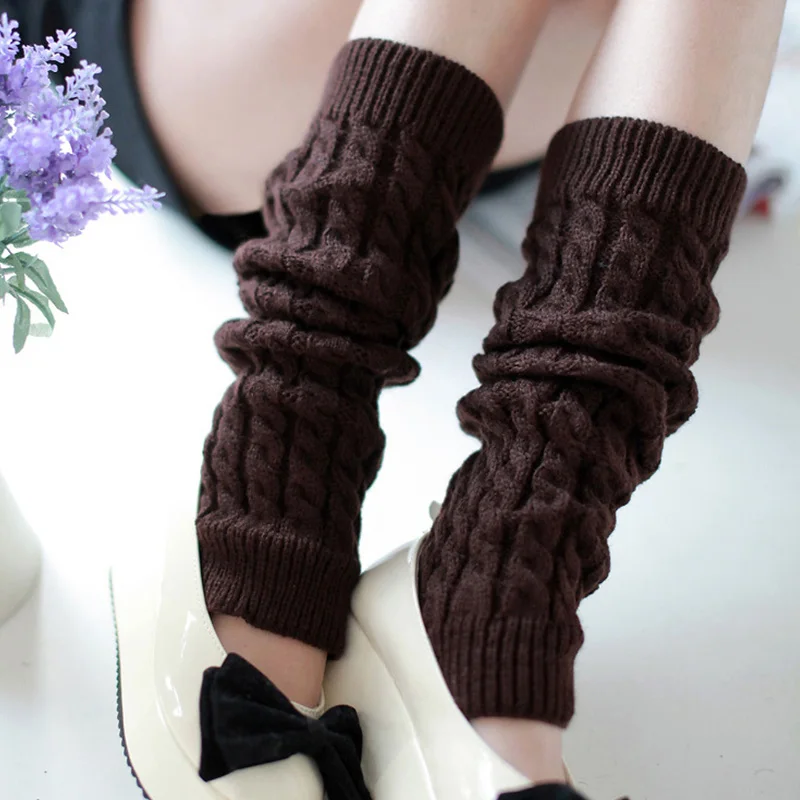 

Winter Knitted Wool Warm Leggings Vintage Lingge Solid Color Thermal Warm Long Socks Furry Leg Warmers Women